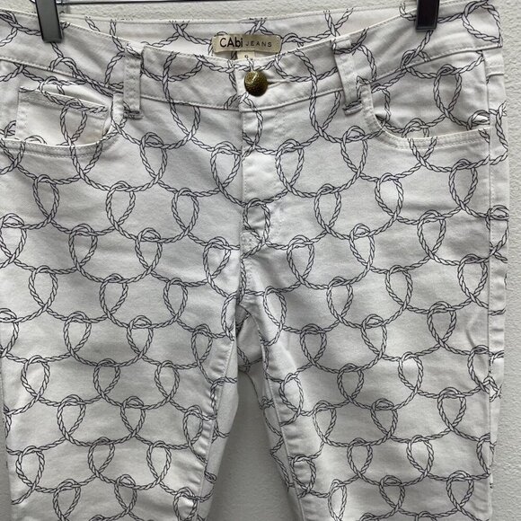 CAbi #761 Nautical Rope Print Bootlet Denim Cropped Pants Size 6 - Picture 3 of 12